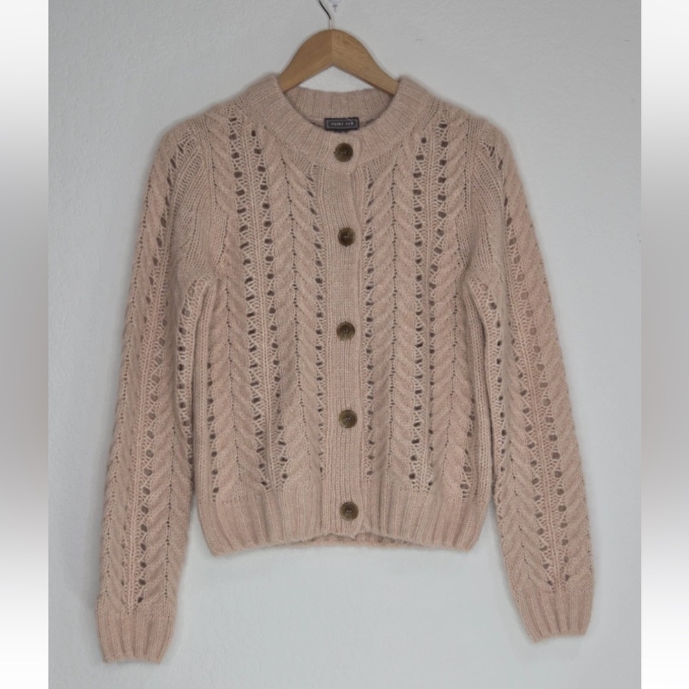POINT SUR J Crew Pointelle Knit Cardigan Sweater Pink Blush Size Small NWOT